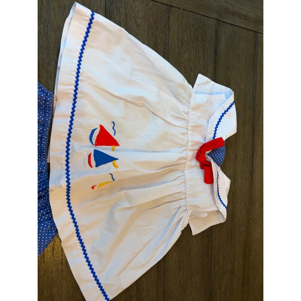 Color Kids Sailor Set Toddler 24M Nautical Sailboat Bloomer Polka Dot White Blue